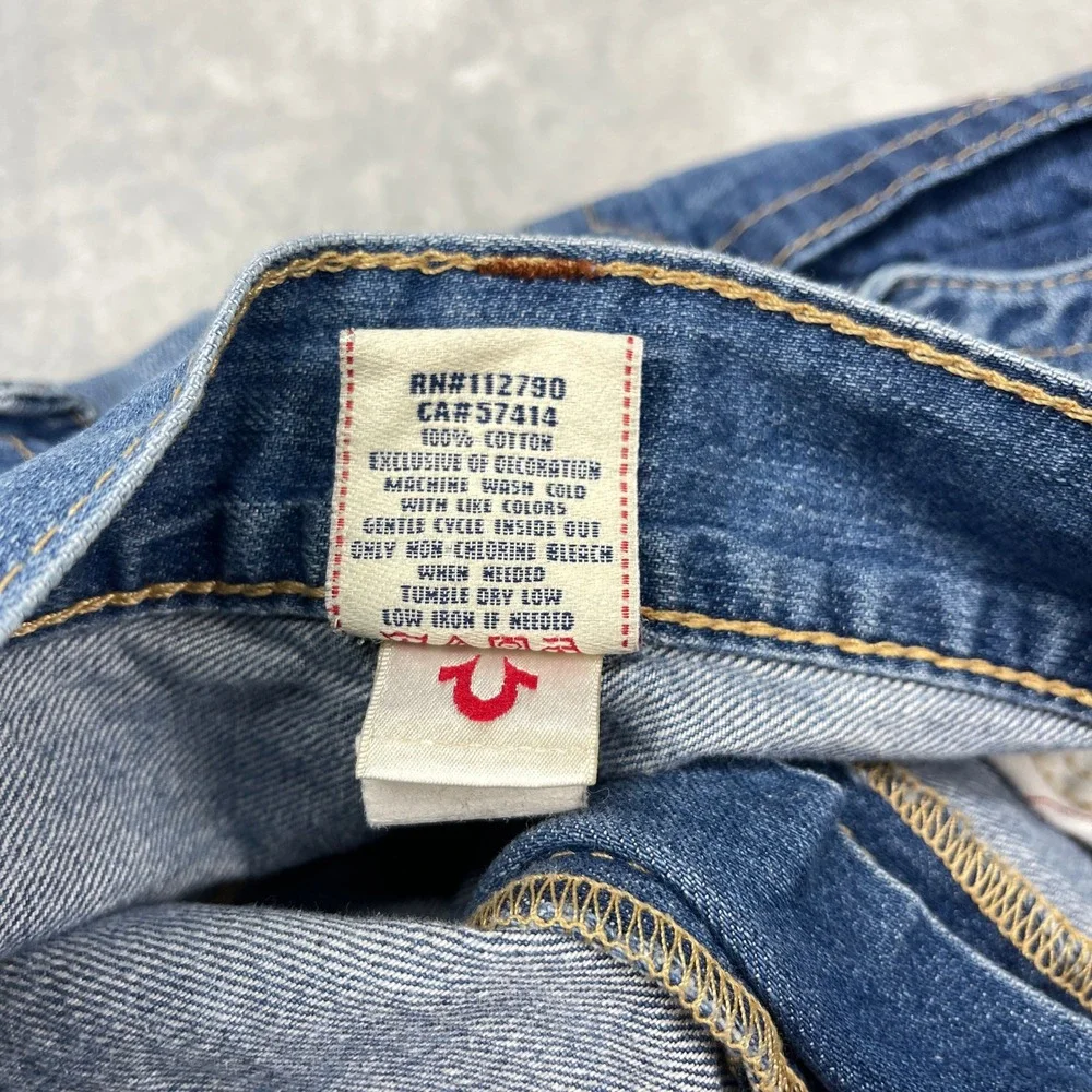 True Religion Straight Leg Jeans Mens 40x32 Blue Medium Wash Distressed Y2K